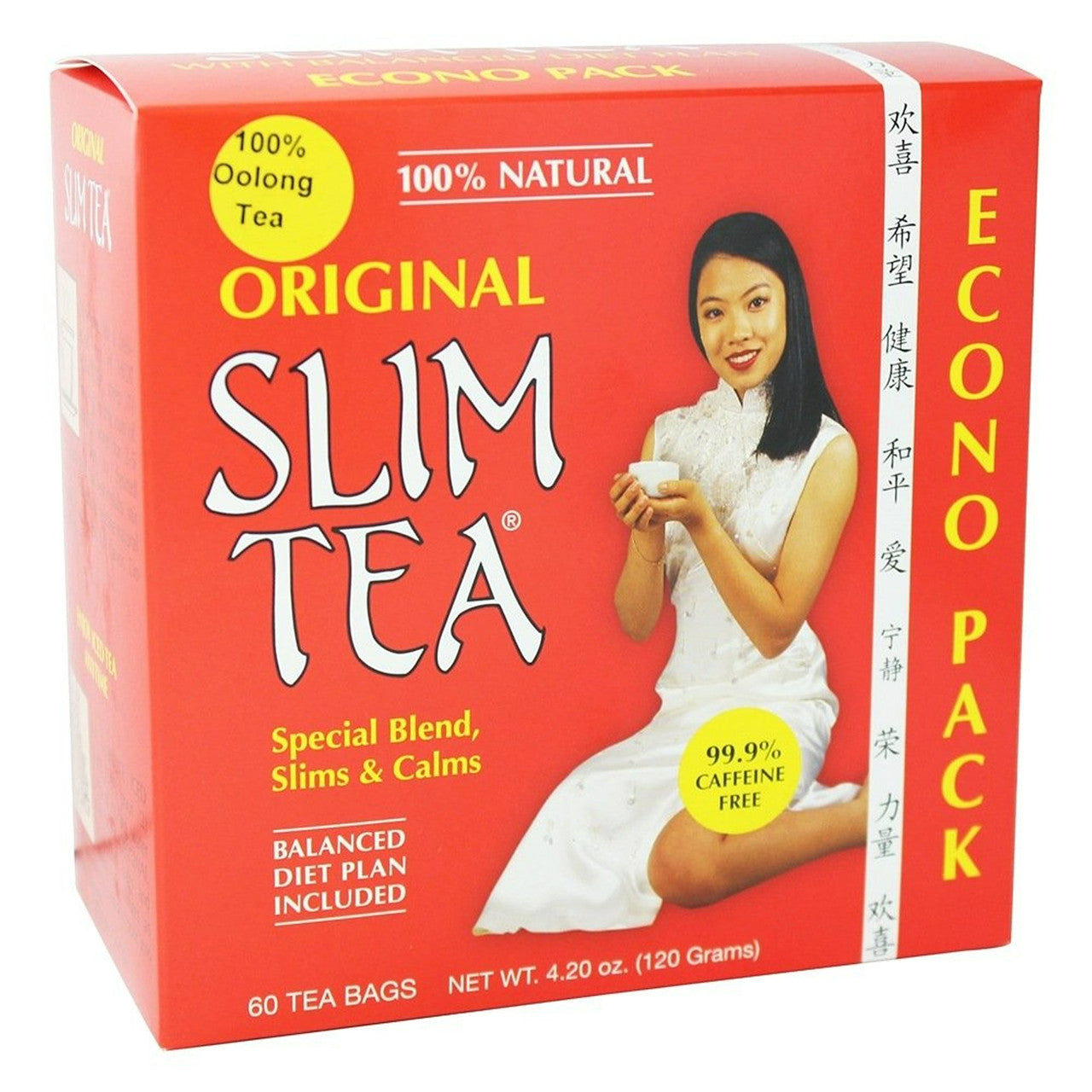 Hobe Labs Slim Tea Bags 100% Natural Original, Caffeine Free, 60 Ea